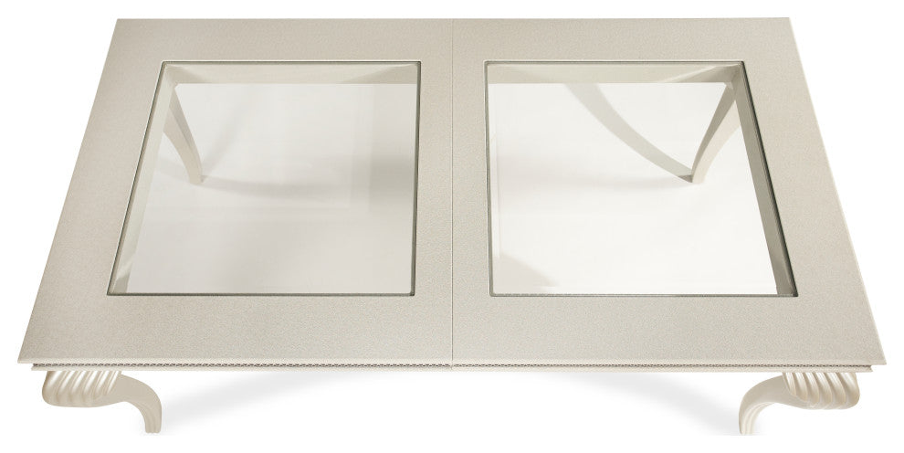 AICO Michael Amini Hollywood Swank 4-Leg Rectangular Dining Table Pearl Caviar