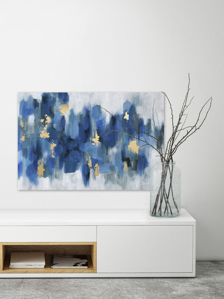 "Blurry Blue Flowers II" Painting Print on Wrapped Canvas, 36"x24"