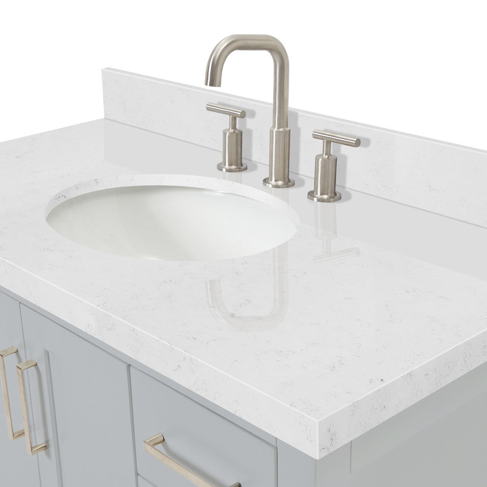 Ariel Magnolia 36"  Single Oval Sink Vanity, Carrara Quartz