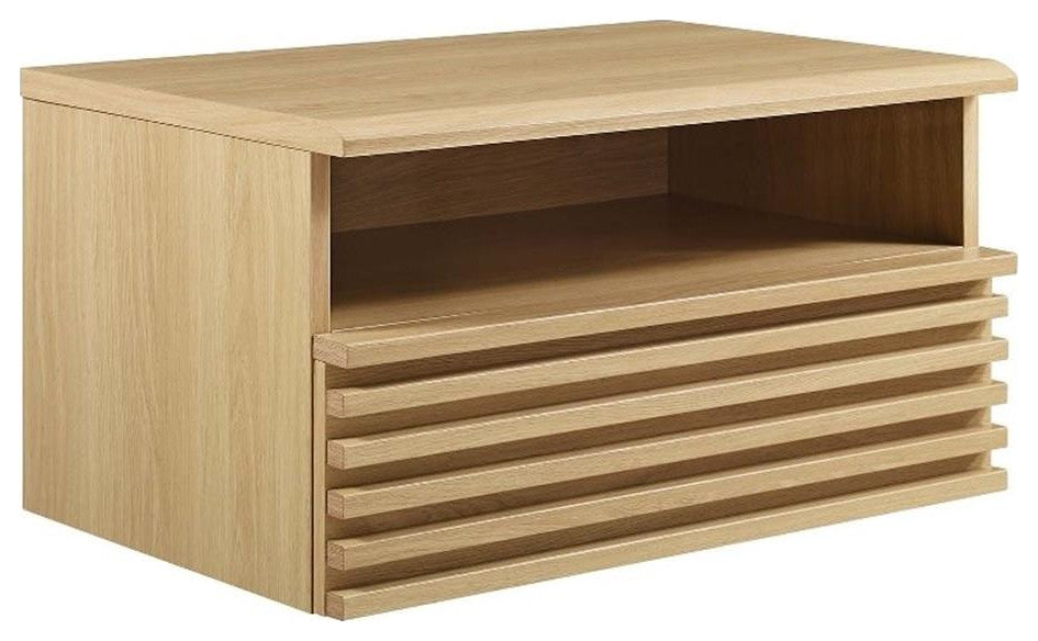 Modway Render 1-Drawer Wall-Mount Modern Wood Nightstand in Oak