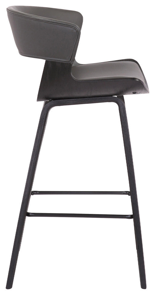 Gray Faux Leather and Wood Modern Bar Stool