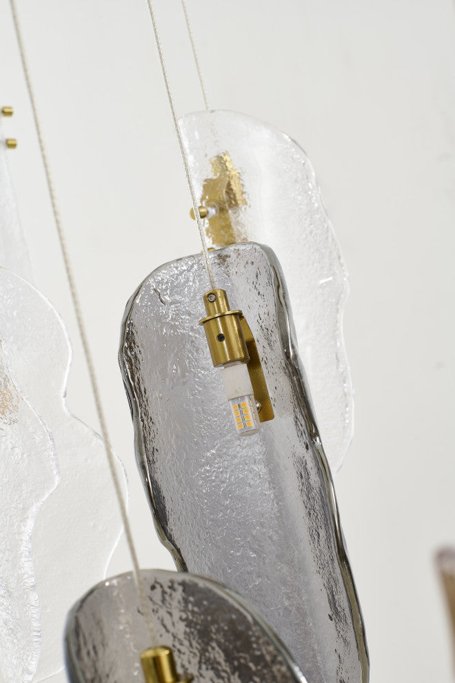 16-Light Brass Chandelier With Clear, Smoke, And Amber Glass Accents