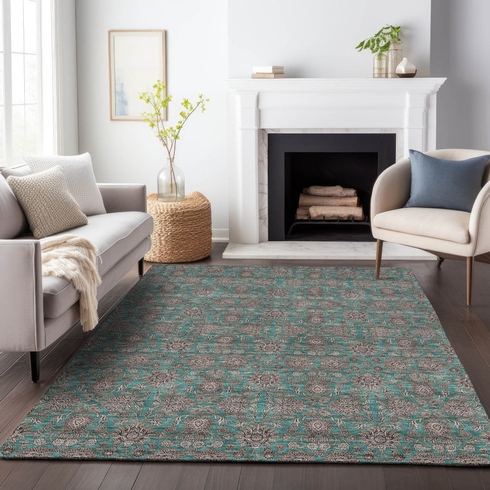 Premium Machine Washable Mayfield AMF702 Teal 3' x 5' Rug