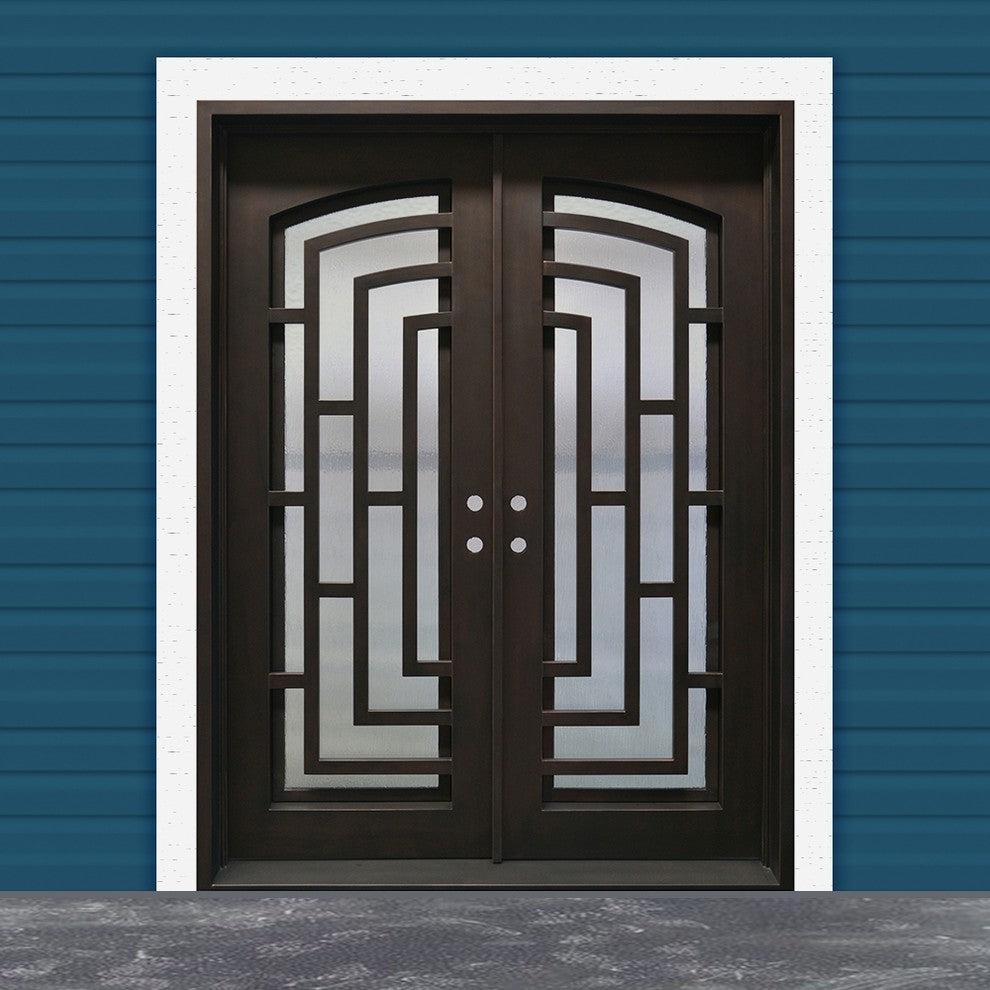 Square Top Modern Dual Door With Frame and Threshold 40"x96", Matte Black