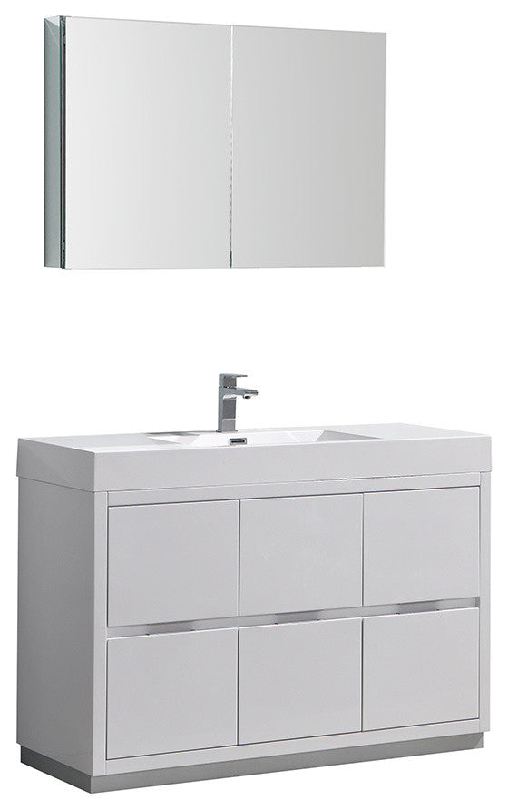 Valencia 48" Glossy White Free Standing Vanity Set, Cabinet, Faucet FFT1041BN