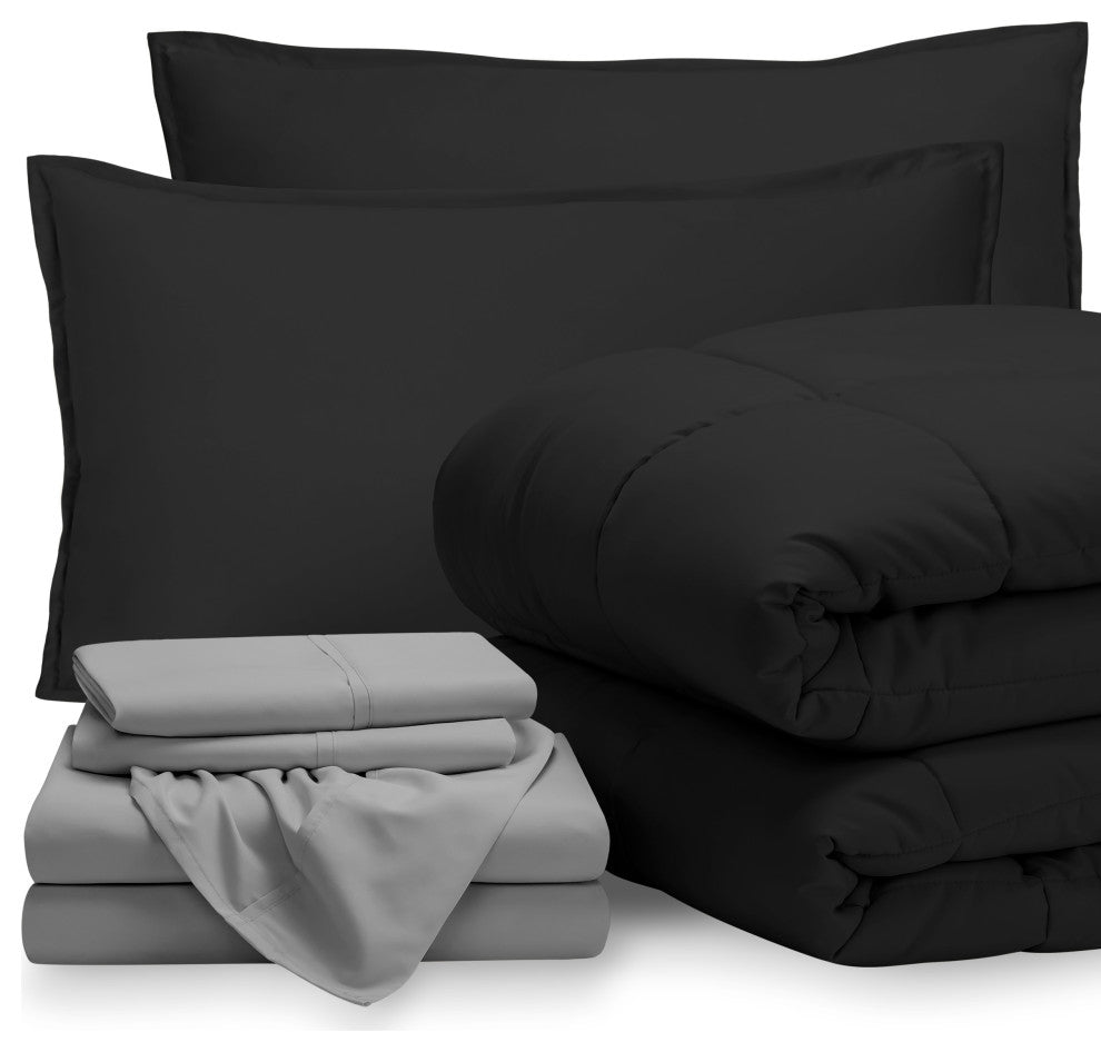 Bare Home 8-Piece Bed-in-a-Bag Split Sizes, Black, Light Gray, Split King