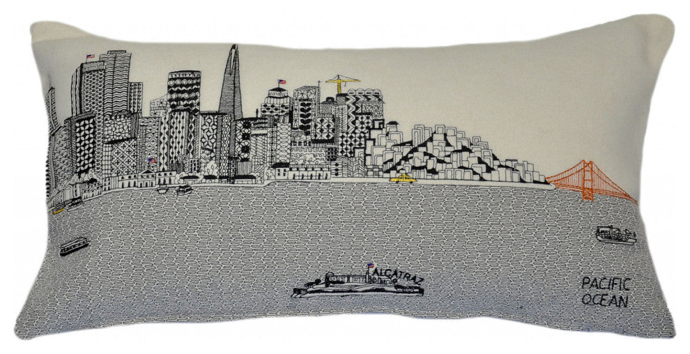 25" White San Francisco Daylight Skyline Lumbar Decorative Pillow