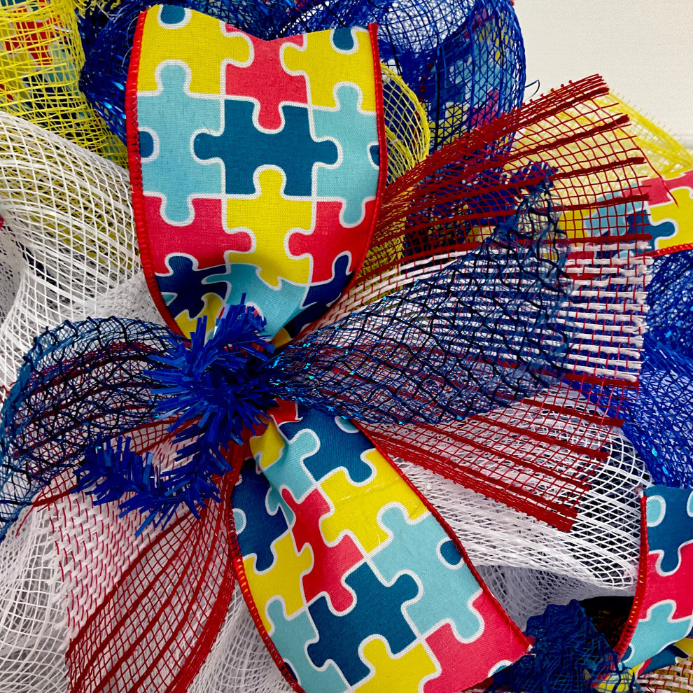 Autism Awareness Elephant Handmade Deco Mesh Wreath