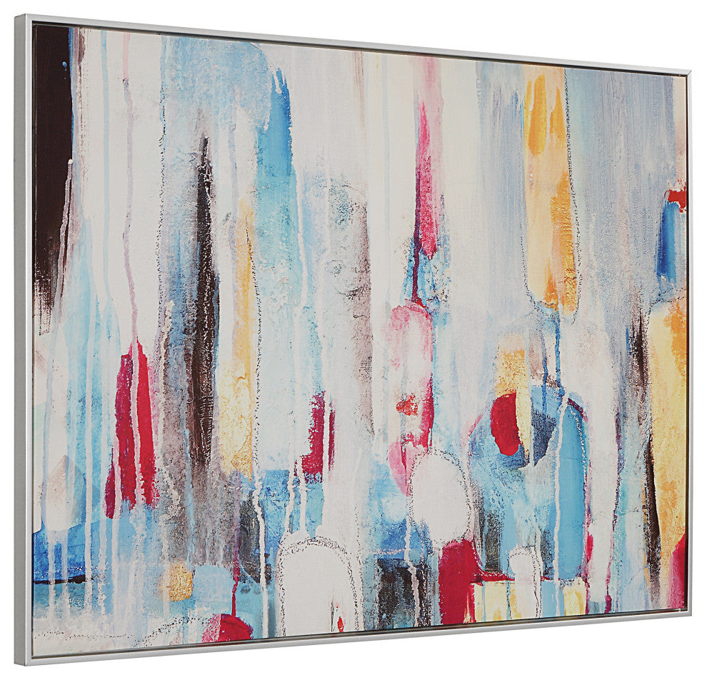 Rainy Forest Abstract Wall Art 24x32 With Silver Frame, Multi Color