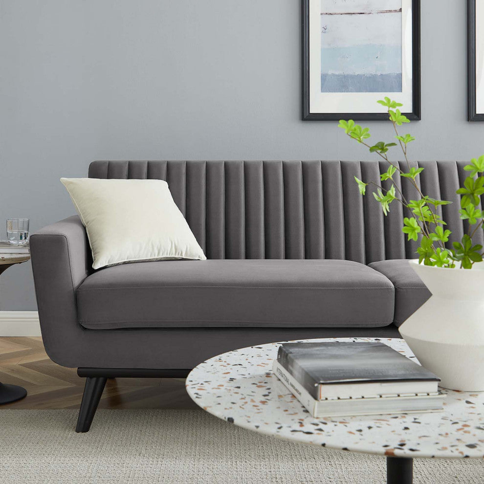 Engage Channel Tufted Performance Velvet Sofa Gray