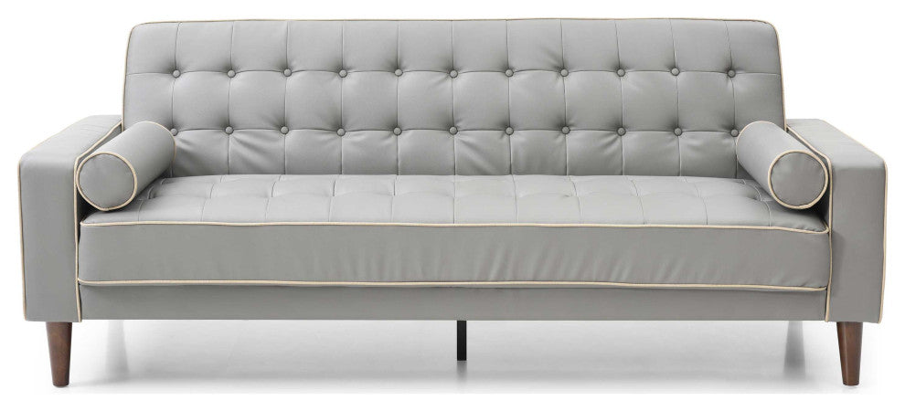 Andrews 85 in. W Flared Arm Faux Leather Straight Sofa, Gray