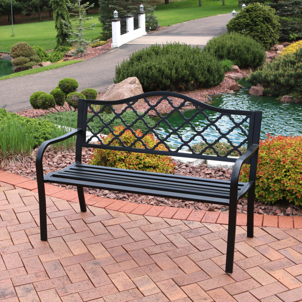 Sunnydaze Decor 50 in. Outdoor Cast-Iron Lattice Patio Garden Bench - Thumbnail 3