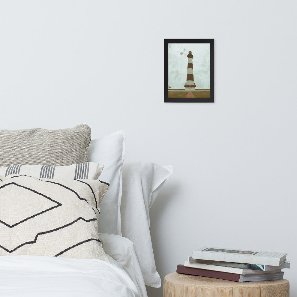 Aged Bodie Lighthouse Landscape Framed Photo Paper Wall Art Prints, Black, 8" X 10"