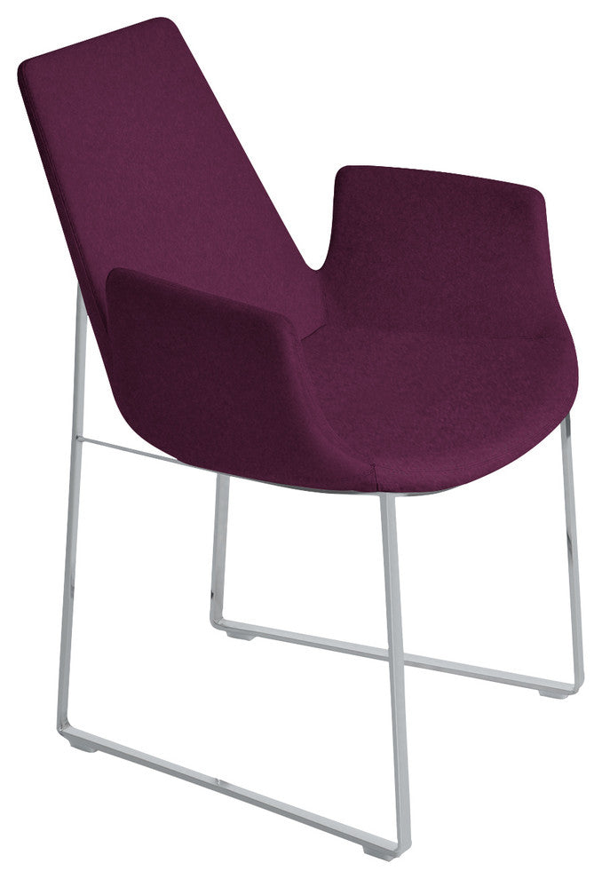 Eiffel Arm Sled Dining Chair, Stainless Steel Base, Deep Maroon Casmira Wool