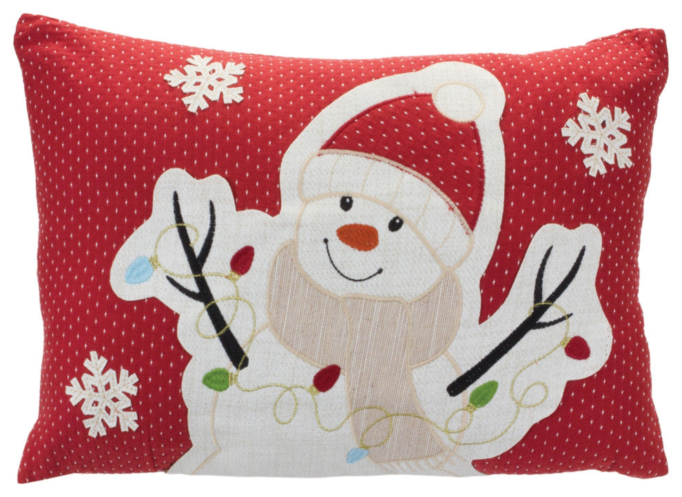 Embroidered Snowman Throw Pillow 17"L
