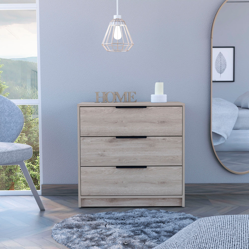 Washington 3 Drawer Dresser with Metal Handles, Light Gray