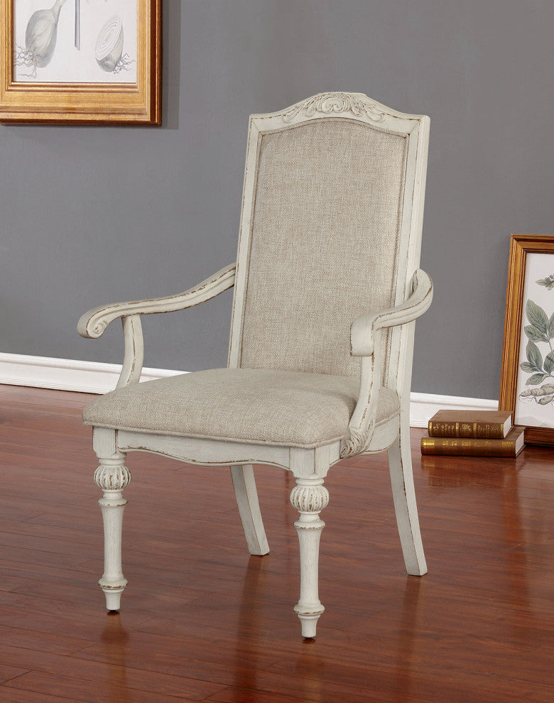 Set of 2 Padded Dining Chairs, Antique White