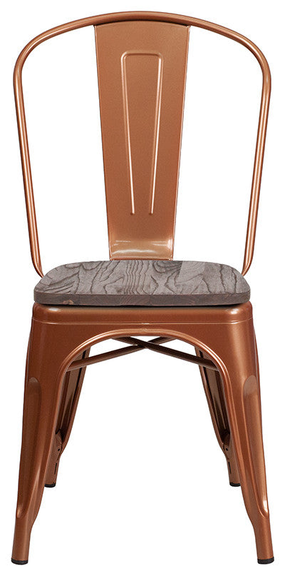 Copper Metal Stackable Chair With Wood Seat