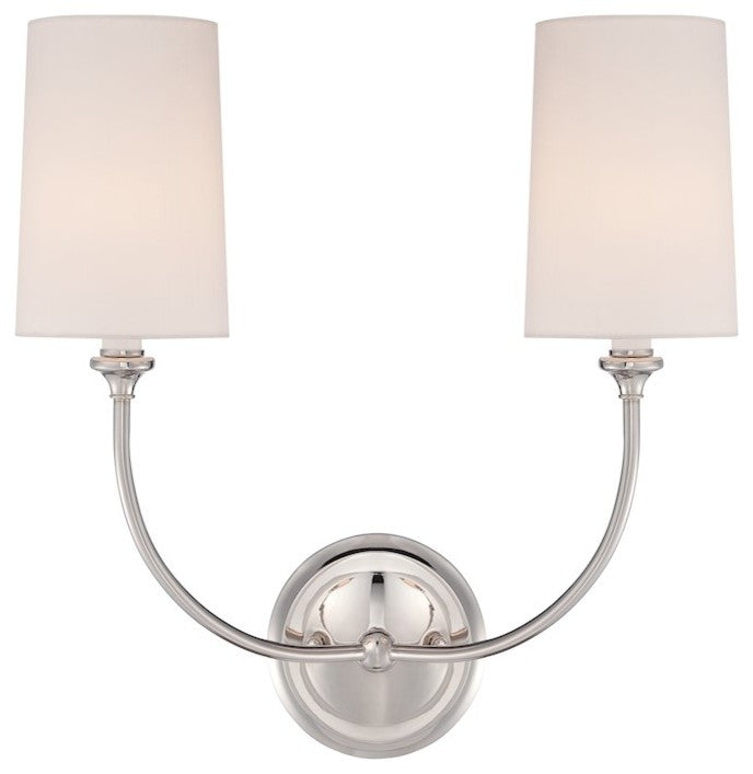 Libby Langdon for Sylvan 2-Light Sconce, Polished Nickel and White Linen