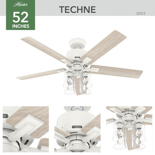 Hunter 52" WiFi Techne Ceiling Fan, LED Kit, Remote, Matte White