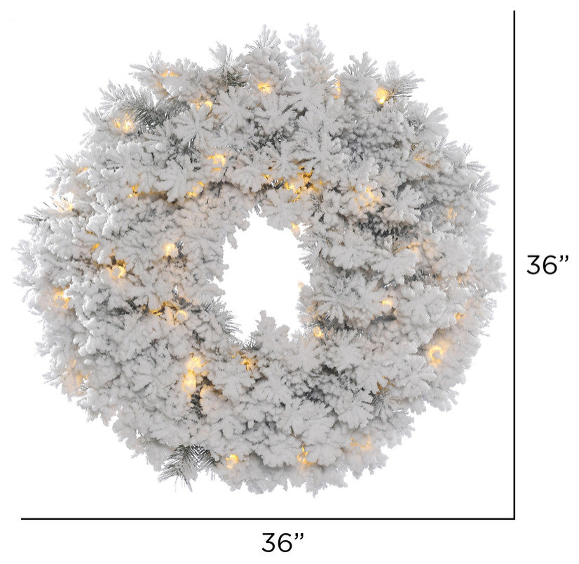 Vickerman A806334 36" Flocked Alaskan Pine Christmas Wreath, Clear Mini Lights