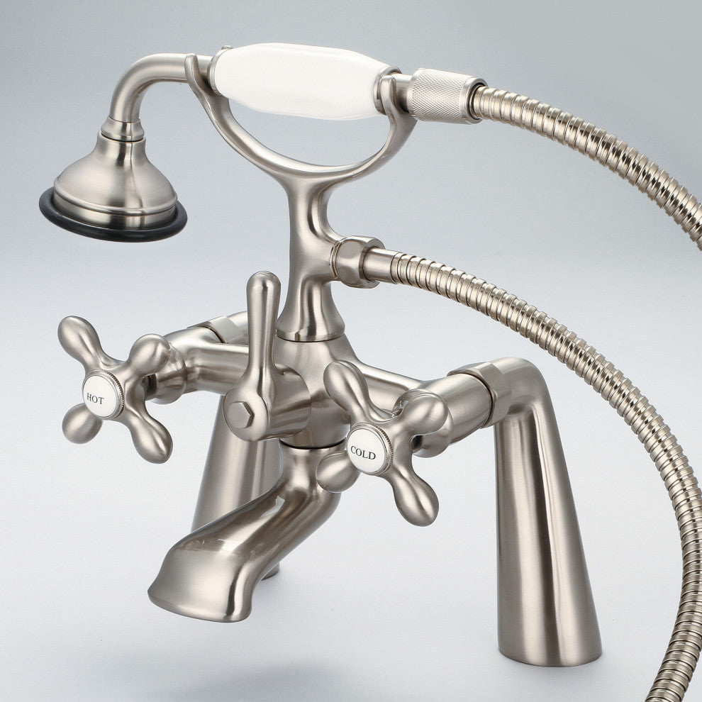 Vintage Classic Deck Mount Tub Faucet With Handshower, Brushed Nickel