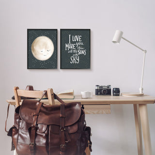 Cute Moon Starry Night Sky I Love You Phrase, 2pc, each 11 x 14