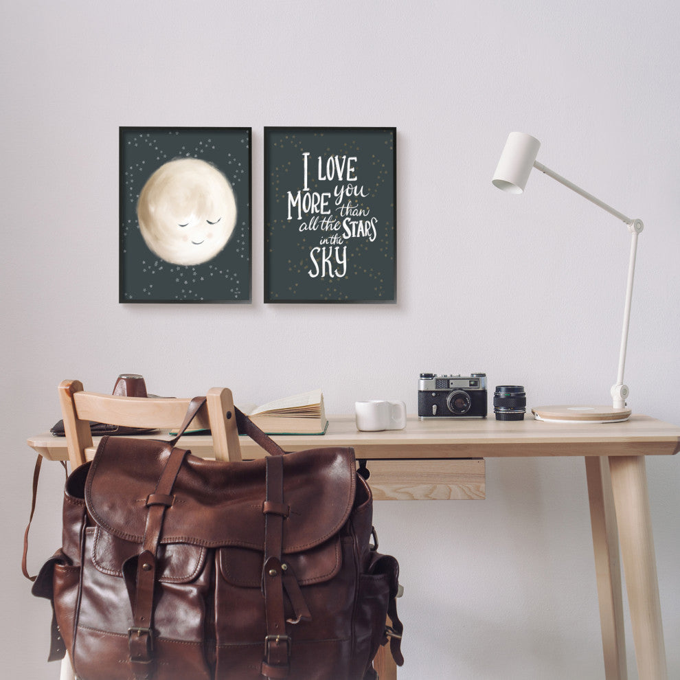 Cute Moon Starry Night Sky I Love You Phrase, 2pc, each 11 x 14