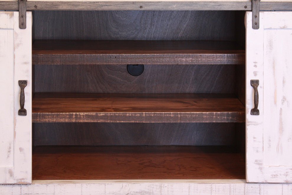 Rustic 80" White Barn-Door Media Console