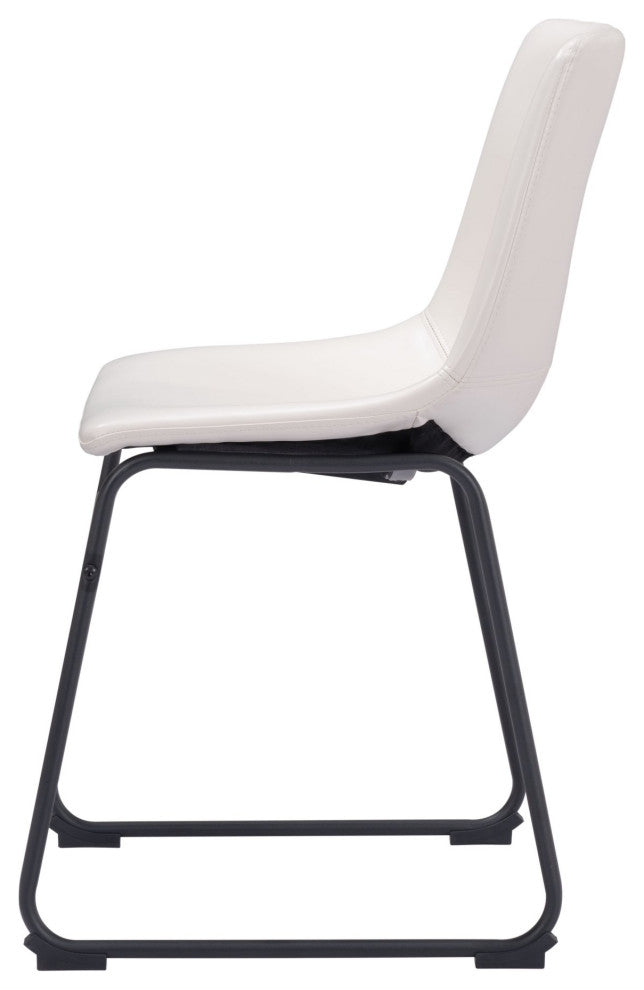 Dining Chair, Set of 2, Faux Vinyl Leather, Distressed White, Black, Industrial