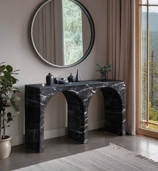 Faenza Concrete Console Table, Black, Marble Finish