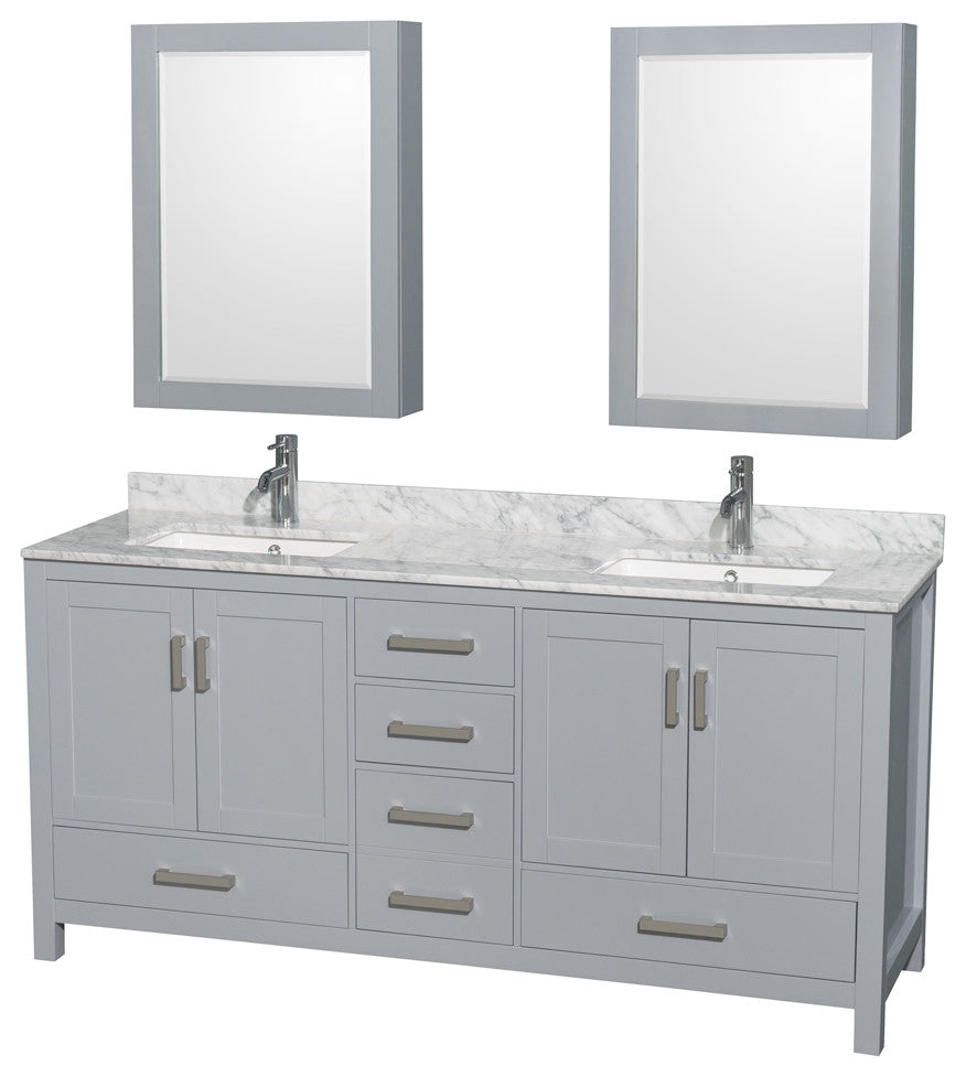 Wyndham WCS141472DGYCMUNSMED 72" Vanity in Gray + Carrera Marble and Square Sin