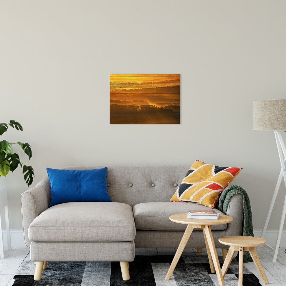 Faux Wood Golden Mist Valley - Hills & Mountain Range Canvas Prints, 16" X 20"