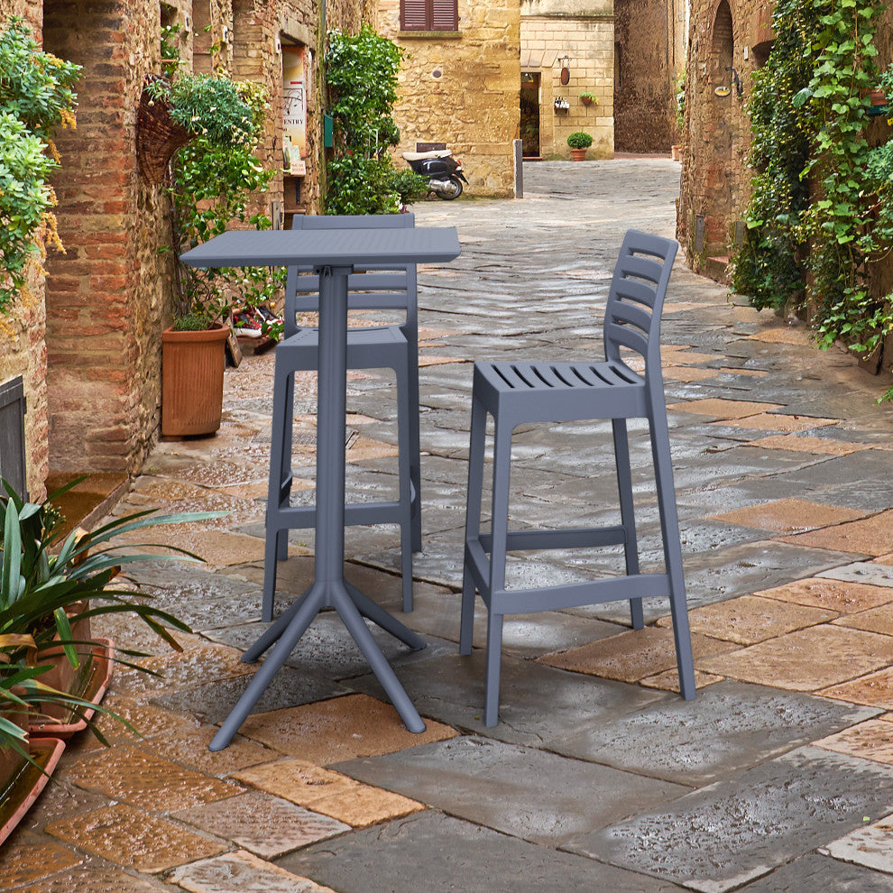 Sky Ares Square Bar Set With 2 Barstools Dark Gray