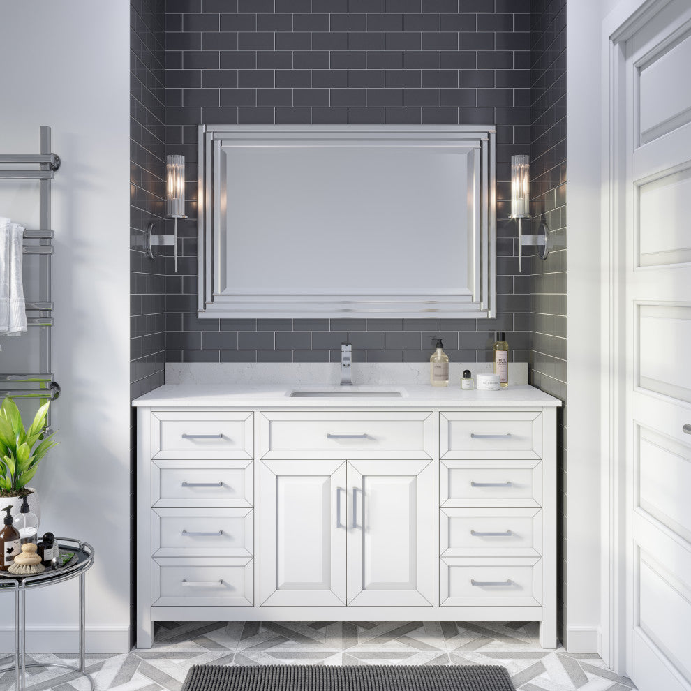 Terrence 60" Vanity with Power Bar and Drawer Organizer, White