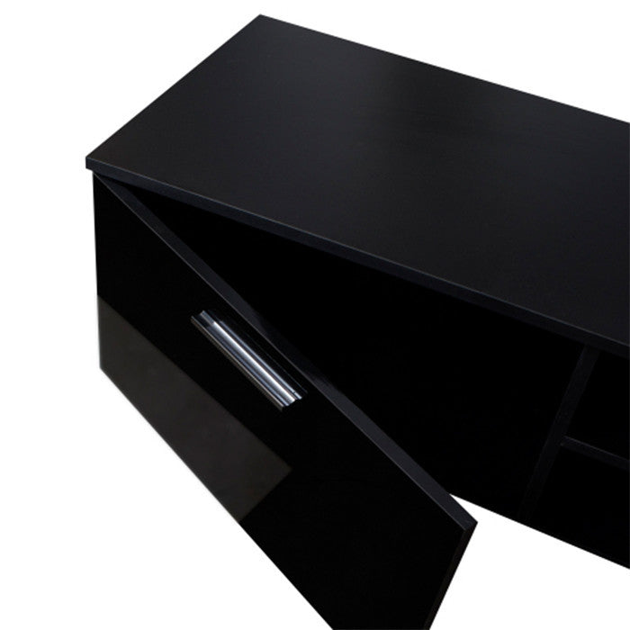 Black TV Stand 2 Storage Cabinet Media Console with open shelves
