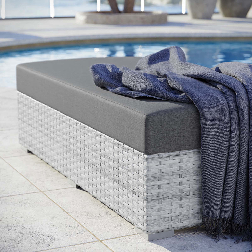 Convene Outdoor Patio Rectangular Ottoman Light Gray Charcoal