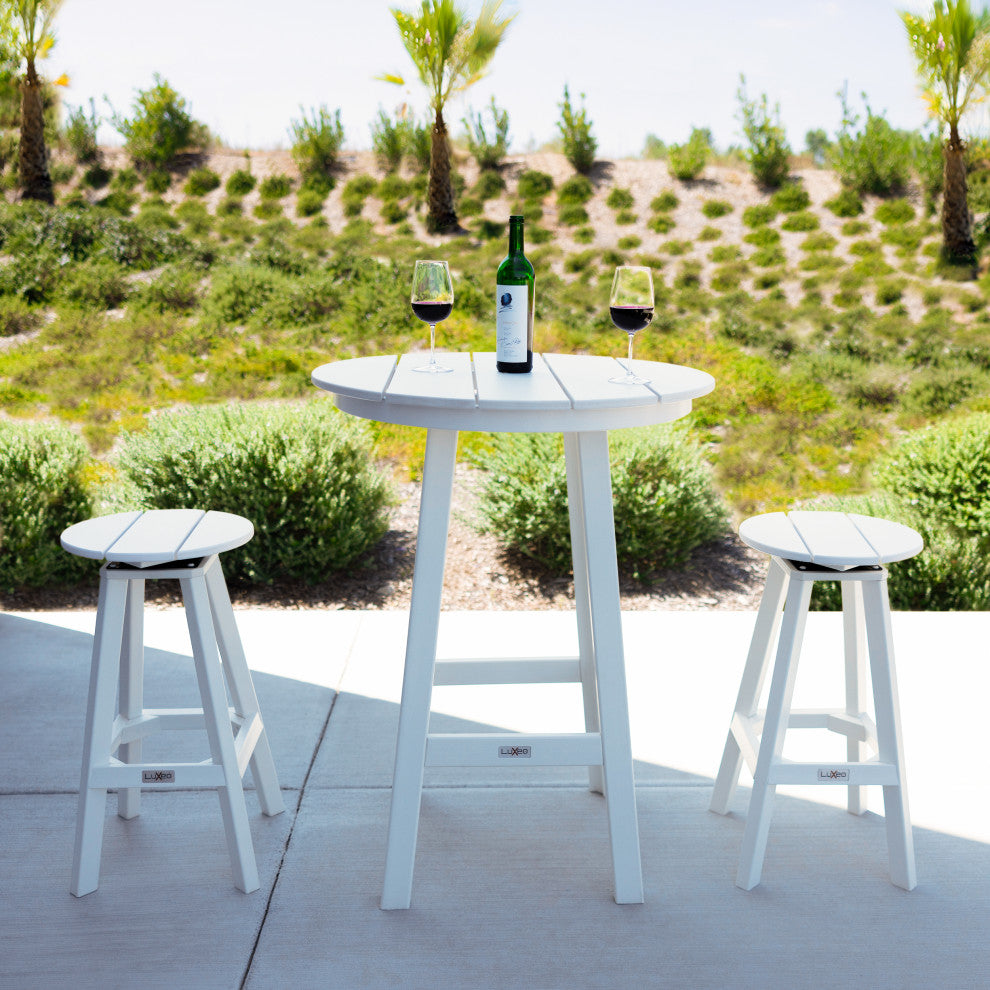 LuXeo Mason-Cabo Round Counter Bar 3-Piece Set, White