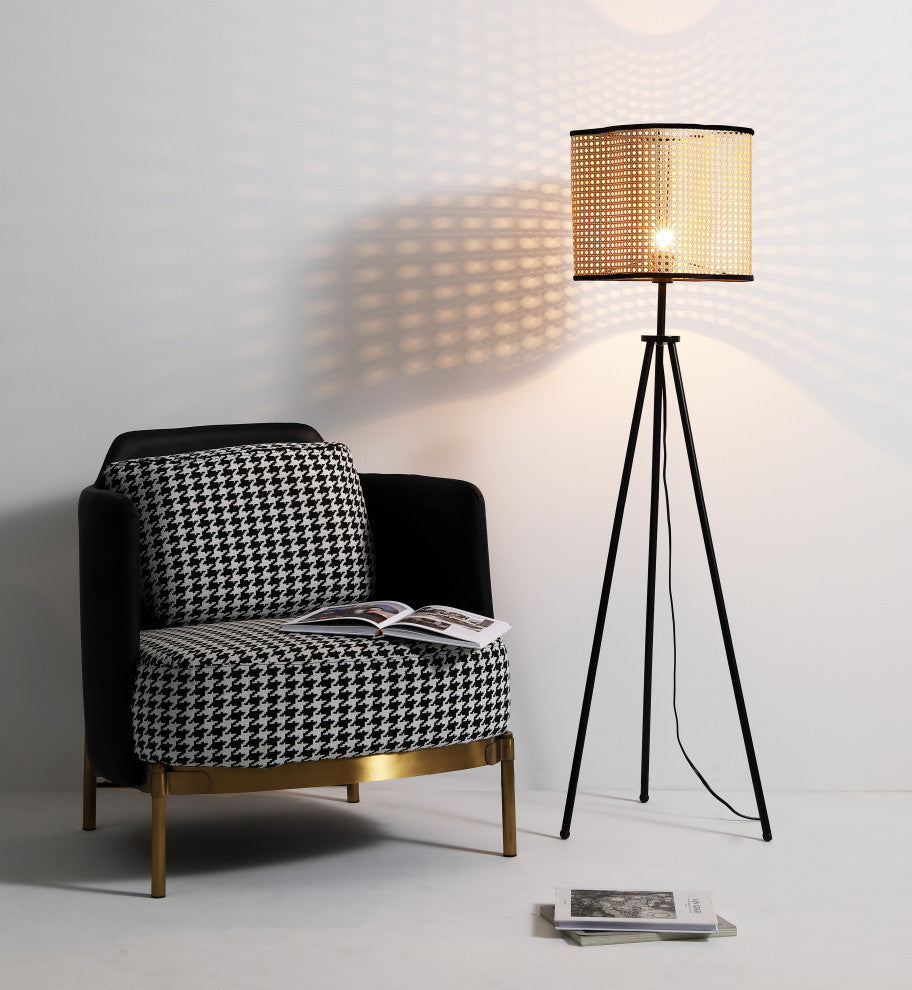 Vidalite Gal Rattan And Velvet Tripod Floor Lamp