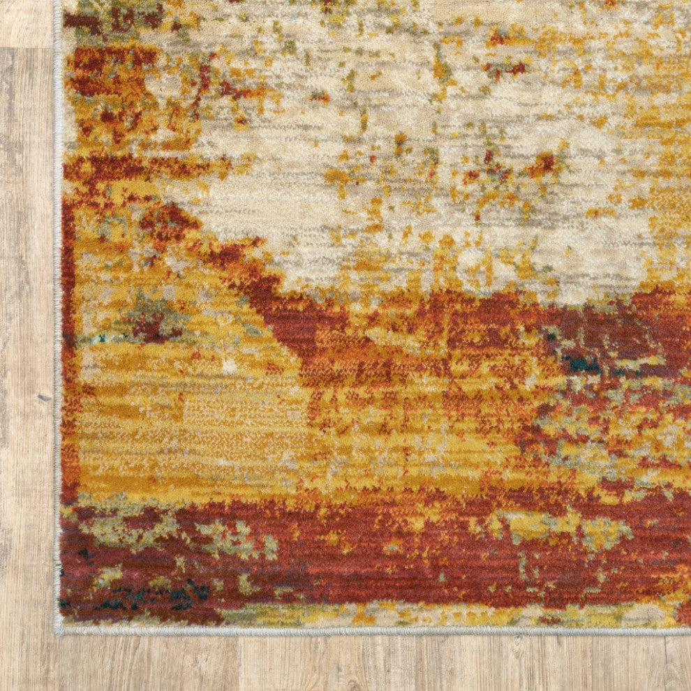 8" Round Blue and Red Distressed Area Rug
