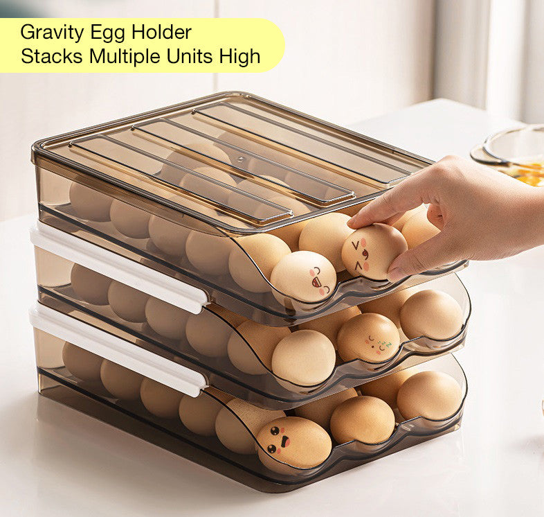 OnDisplay Stackable Acrylic Gravity Egg Tray Holder for Fridge - Food-Safe PET