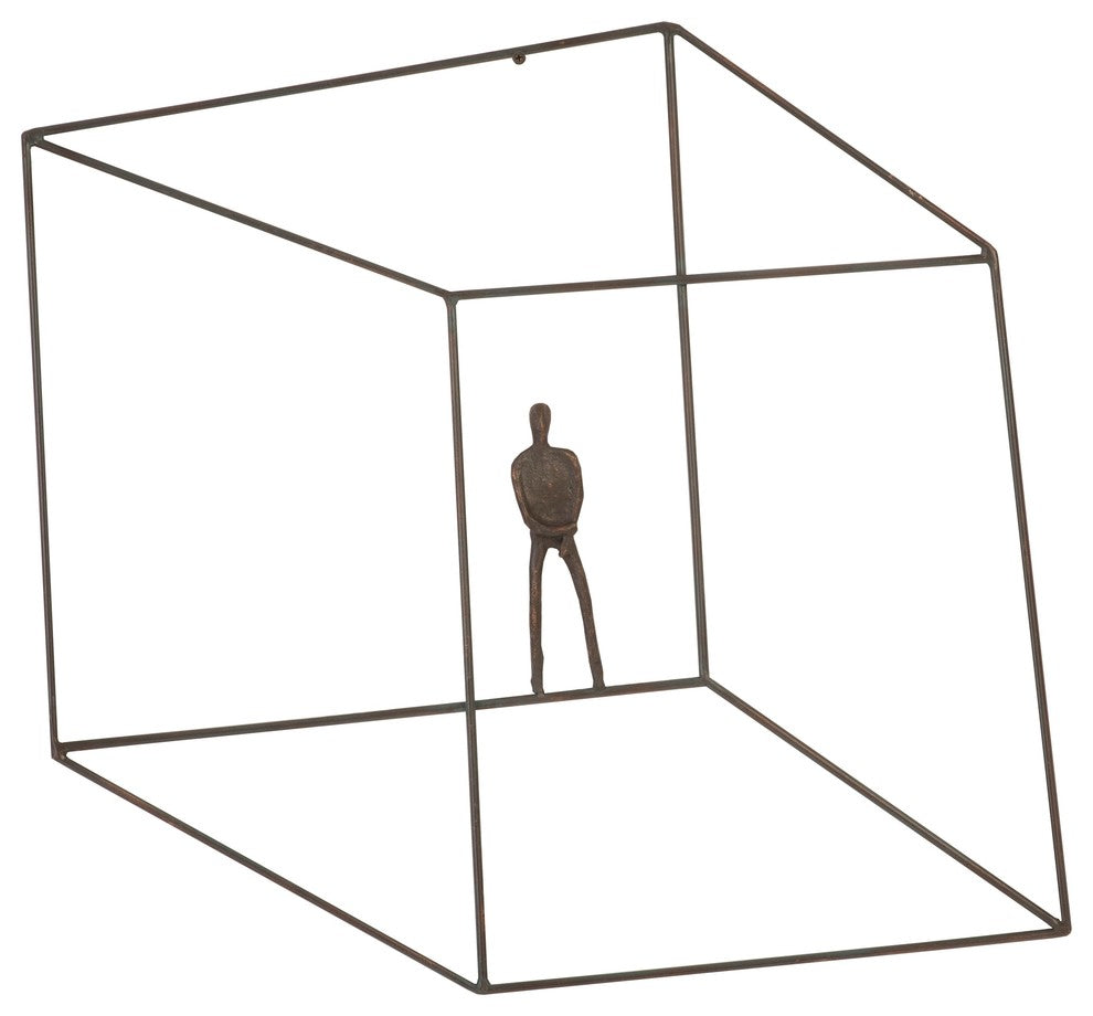 Modern Man Wall Art Sculpture Cube, Minimalist Thinking Square Geometric Flat