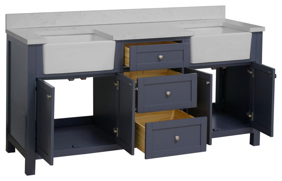 Yorkshire 72" Bathroom Vanity, Marine Gray, Engineered Marble
