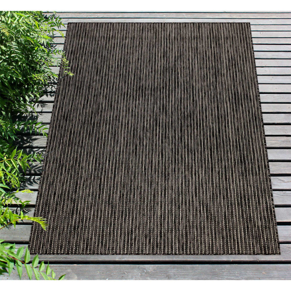Carmel Texture Stripe Indoor/Outdoor Rug, Black, 7'10"x9'10"