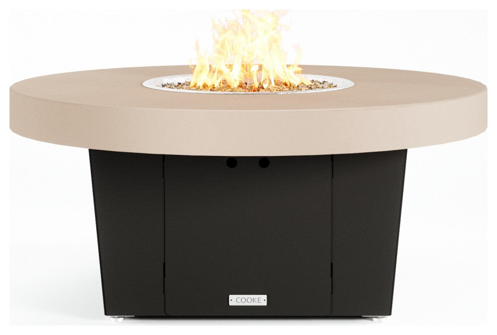 Circular Fire Pit Table, 48", Natural Gas, Beige Powdercoat Top, Black