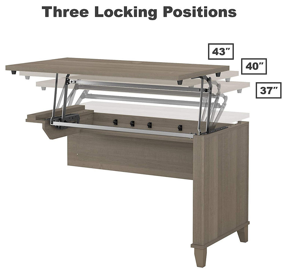 Unique Desk, L-Shaped Design With Rectangular Top and Lift Desktop, Ash Grey