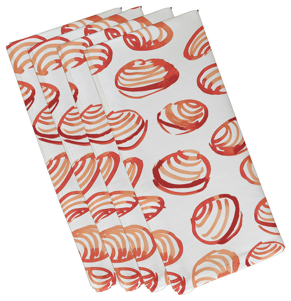 Clams, Geometric Print Napkin, Coral, Set of 4