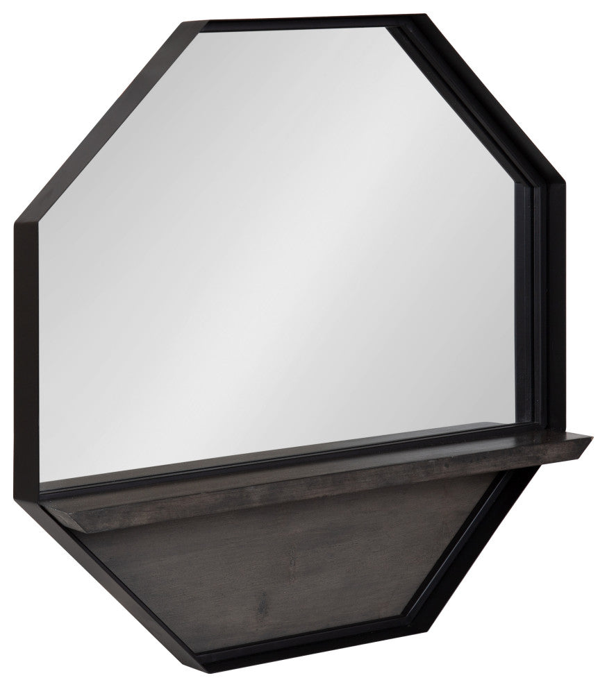 Owing Octagon Wall Shelf Mirror, Gray/Black, 24"x24"