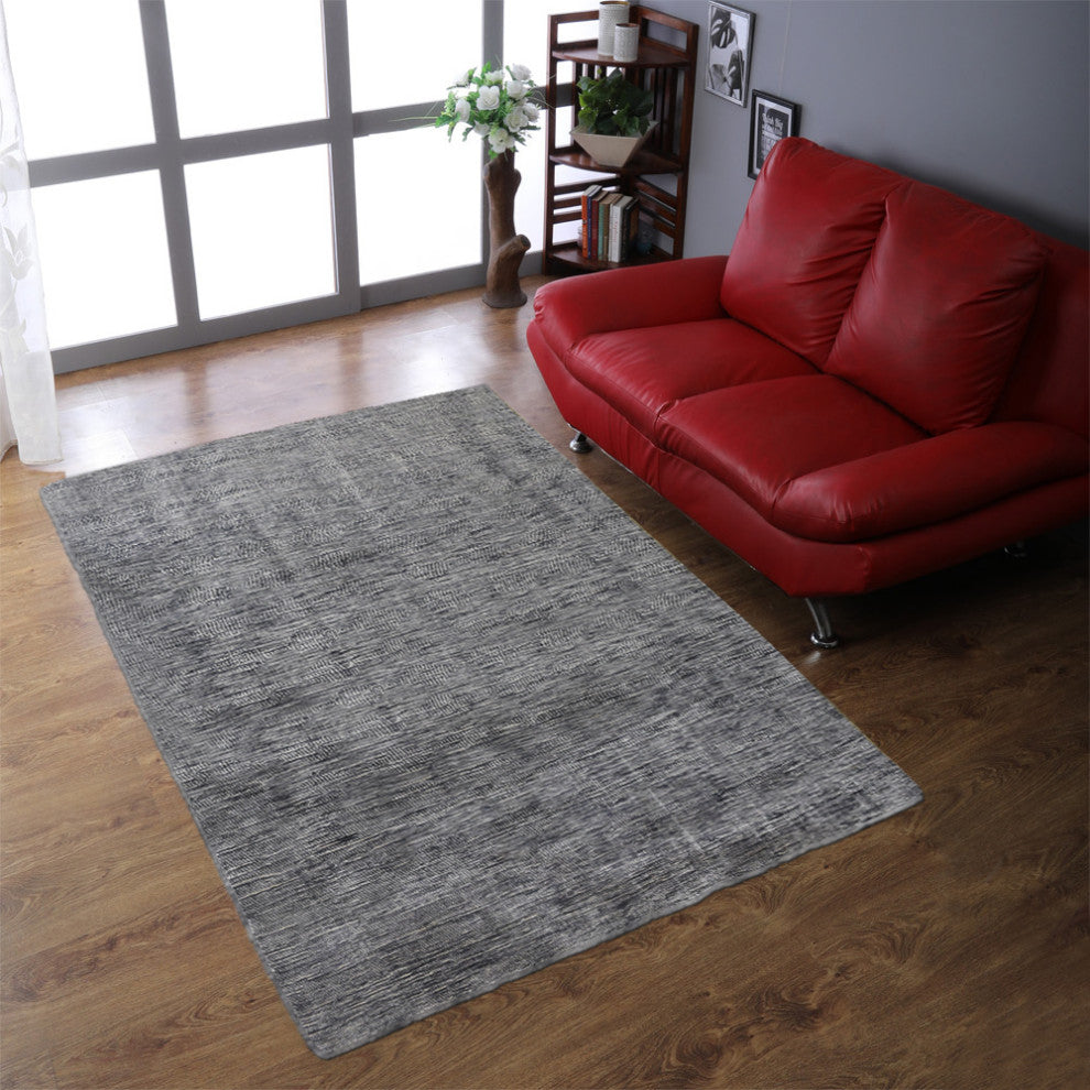 HAND KNOTTED LOOM SILK ECO-FRIENDLY RUGS-8'x11',Rectangle,White Charcoal,Solid