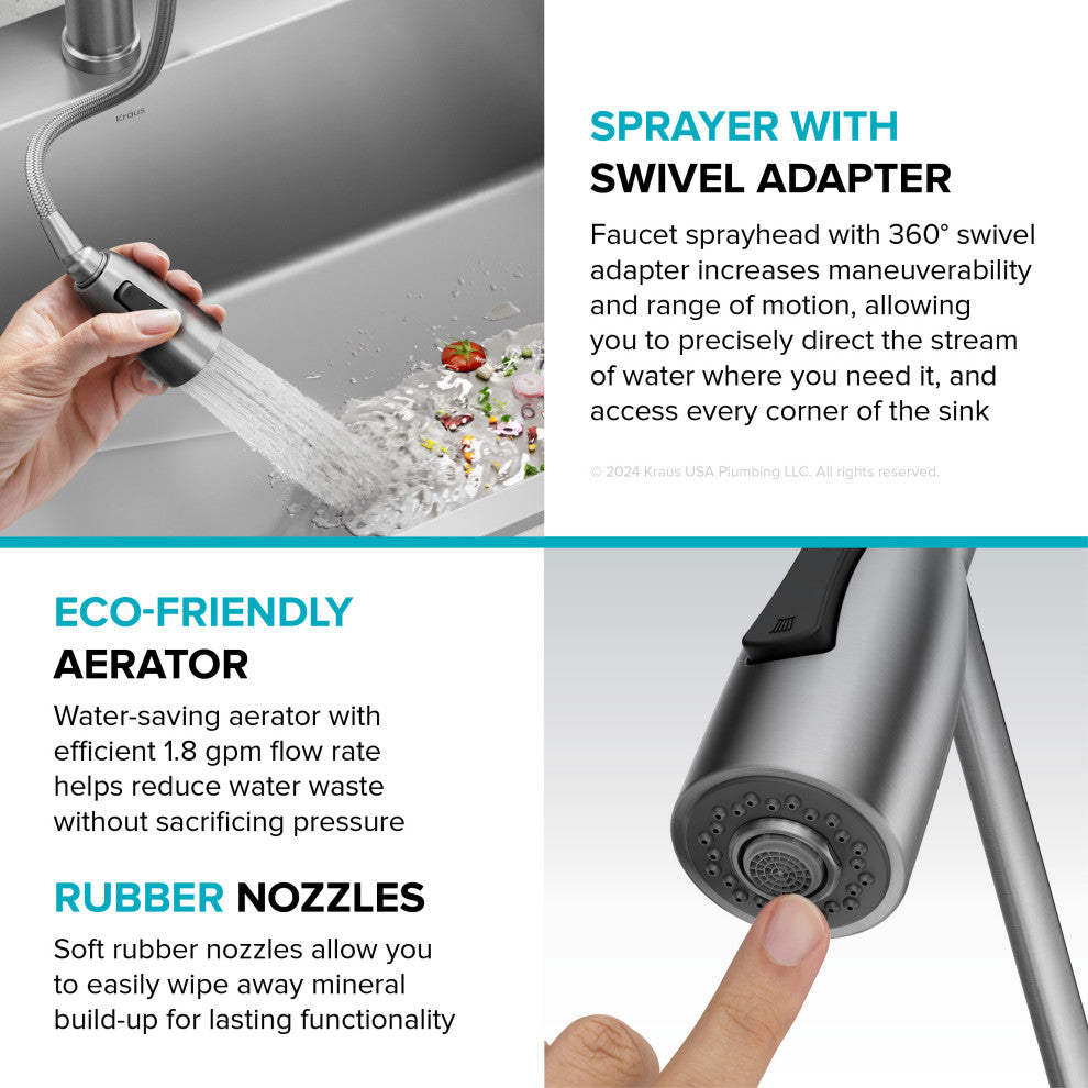 KRAUS Coda Commercial Style 2-Function 1-Handle Pull Down Kitchen Faucet, SFS